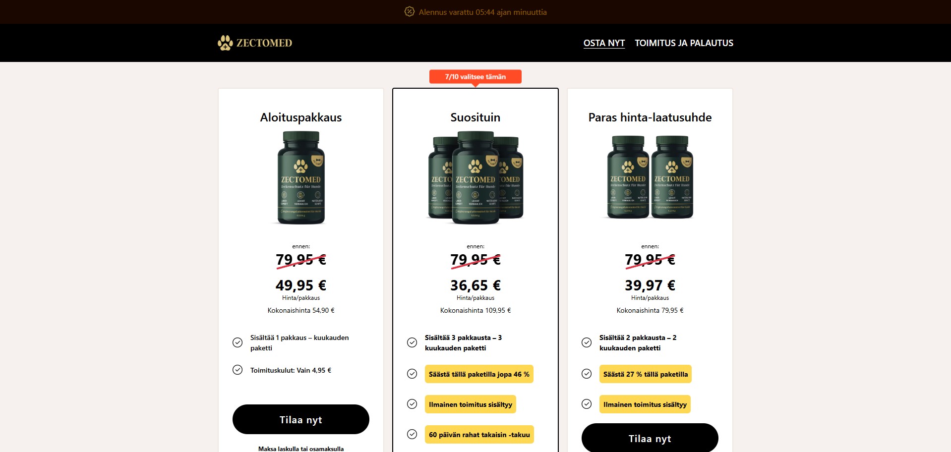 Zectomed · Best Funnel · Finnish Page · Accepts Paypal · Including Checkout Event Tracking · (eCommerce / Product)