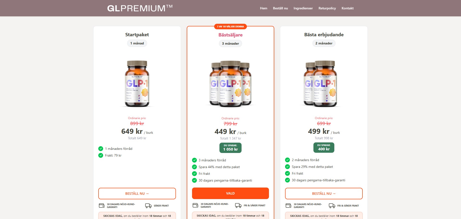 GLPremium GLP-1 · Swedish Page · Direct Checkout Link · (Nutra / Diet)