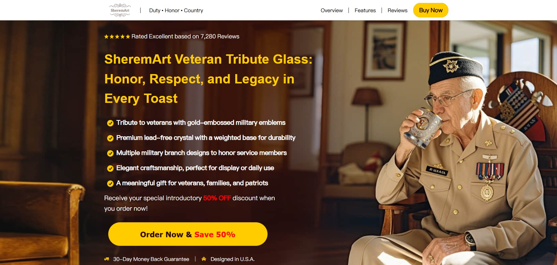 Sheremart Veteran Tribute Glass · CTC $39.99 · Accepts Paypal · Including Checkout Event Tracking · (eCommerce / Product)