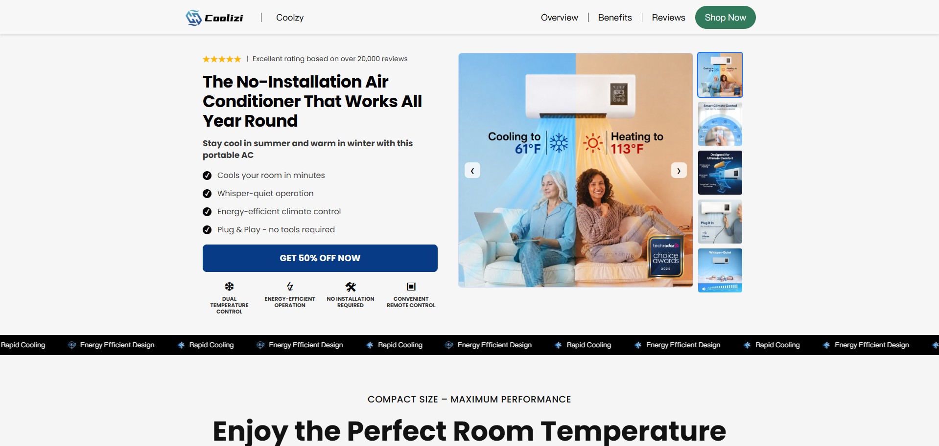 Coolizi Portable Air Conditioning · CTC 139.99 GBP · Accepts Paypal · Including Checkout Event Tracking · (eCommerce / Product)