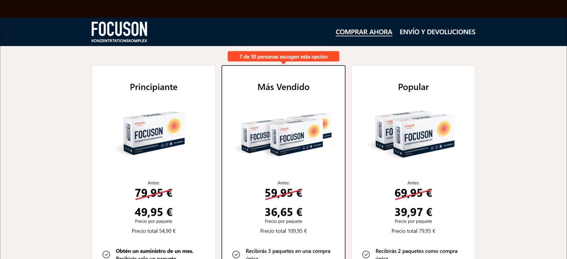 Vivera Focuson · Best Funnel · Spanish Page · Direct Checkout Link · (Nutra / Brain)