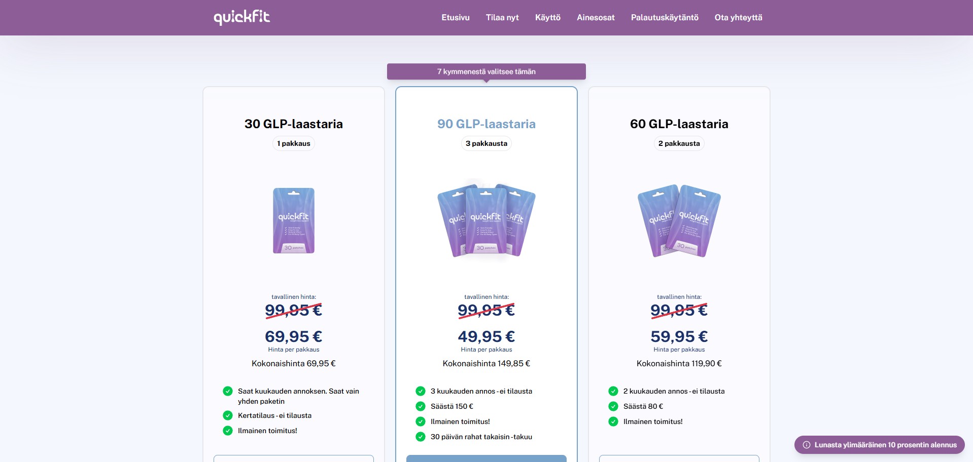 Quickfit Berberine Patch · Finnish Page · High CTC · Direct Checkout Link · Including Checkout Event Tracking · (Nutra / Diet)