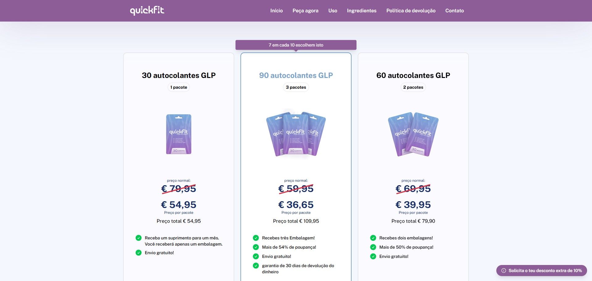Quickfit Berberine Patch · Portuguese Page · Direct Checkout Link · Including Checkout Event Tracking · (Nutra / Diet)