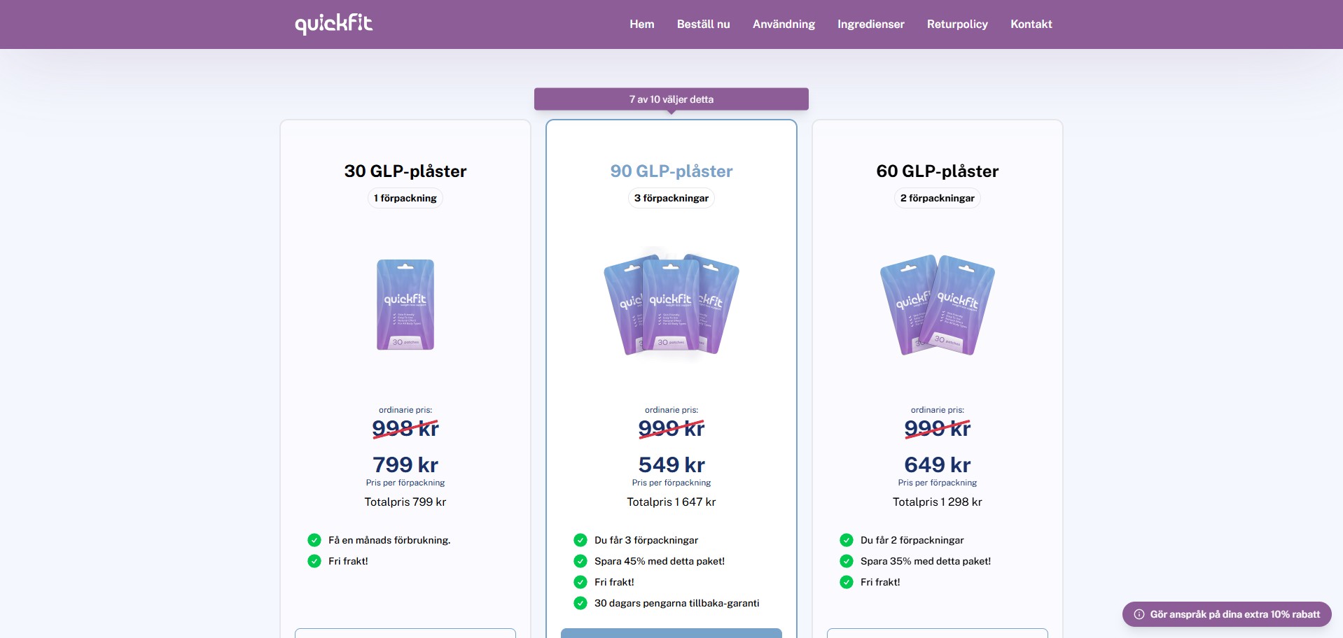 Quickfit Berberine Patch · Swedish Page · High CTC · Direct Checkout Link · Including Checkout Event Tracking · (Nutra / Diet)