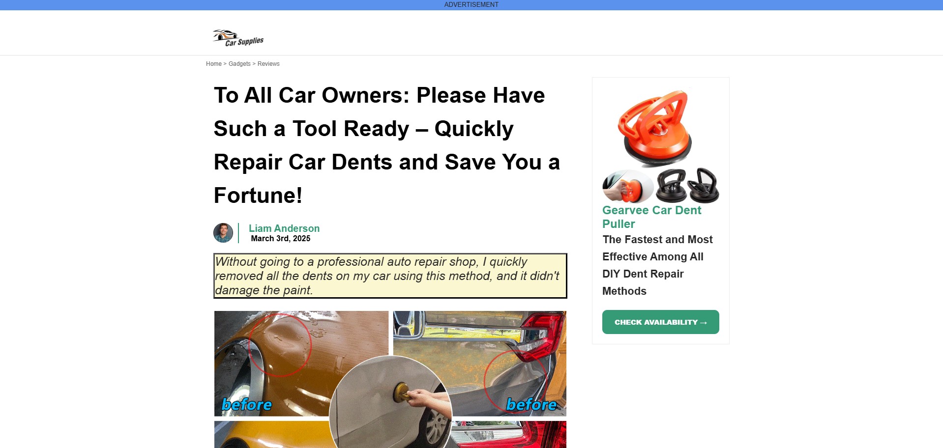 Gearvee Car Dent Puller · CTC $39.99 · Presell Page · Accepts Paypal · (eCommerce / Product)