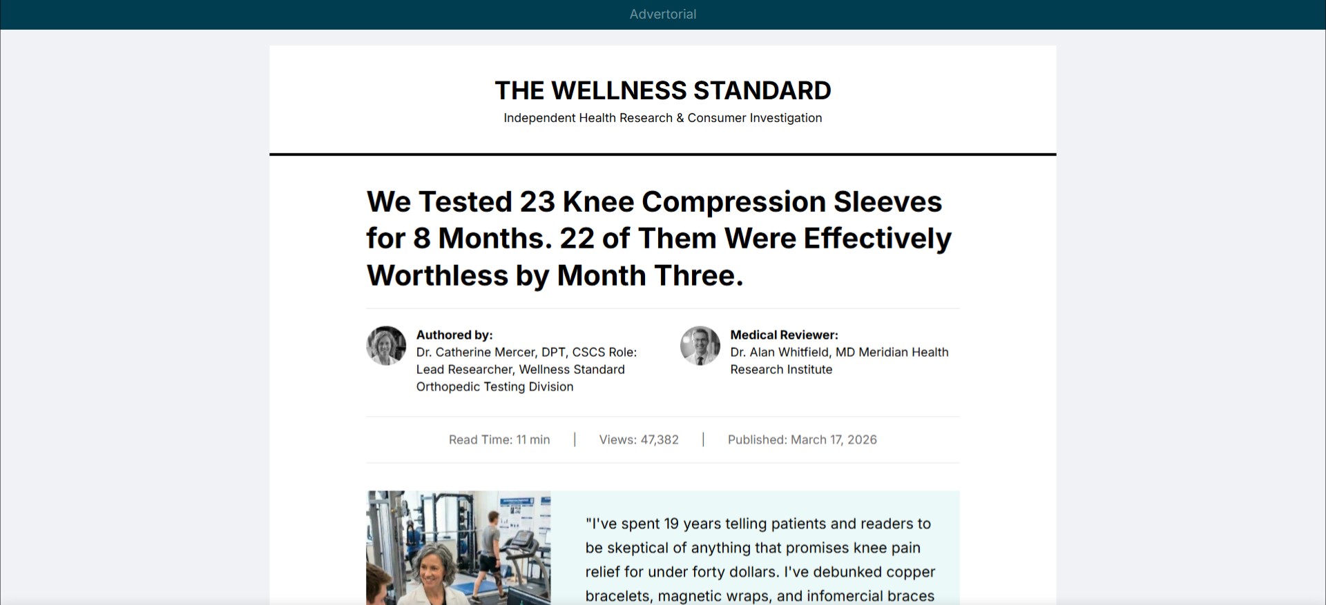 RelievCore · Knee Compression Sleeves · CTC $25.95 · Presell Page · Accepts Paypal · Including Checkout Event Tracking · (eCommerce / Product)