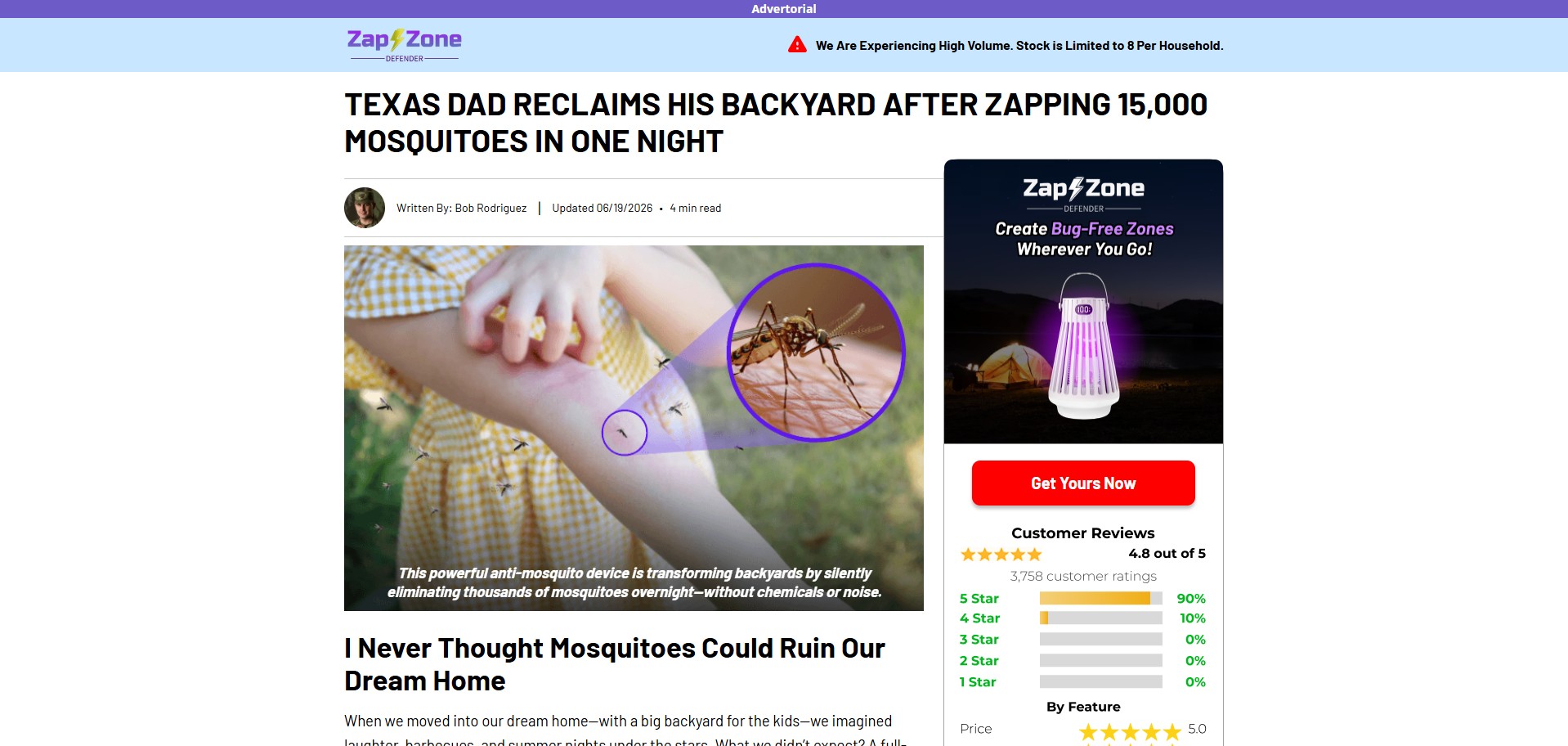 Zap Zone Defender · CTC $39.99 · Accepts Paypal · Including Checkout Event Tracking · (eCommerce / Product)