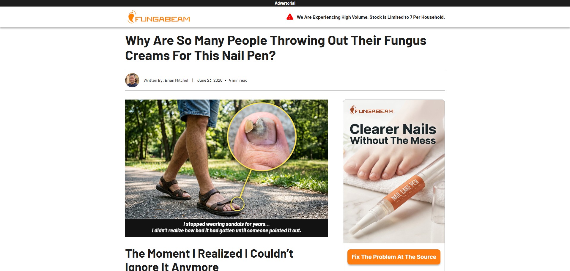 Fungabeam Pen · CTC $19.99 · Presell Page · Accepts Paypal · Including Checkout Event Tracking · (Nutra / Skin)