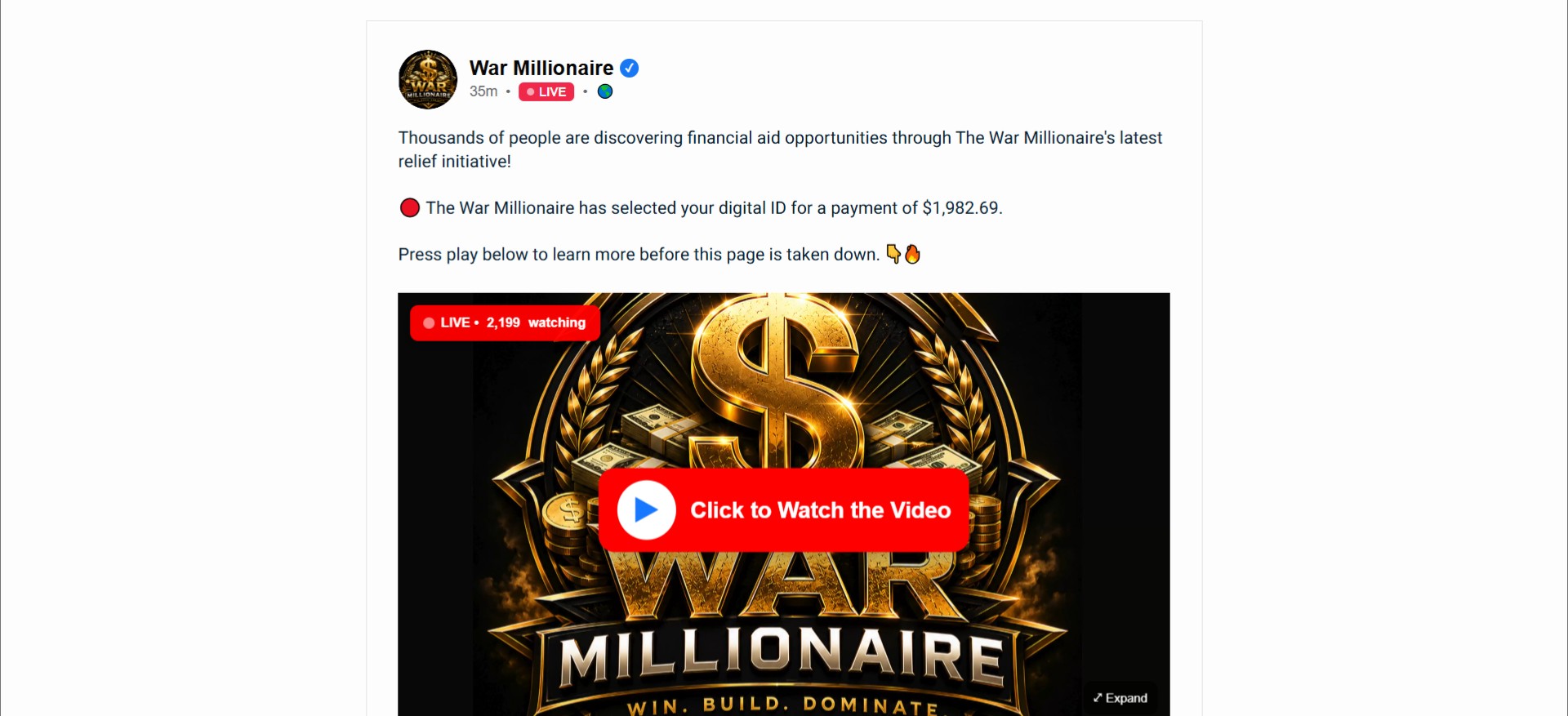 War Millionaire · CTC $17.00 · VSL · (Biz Opp)